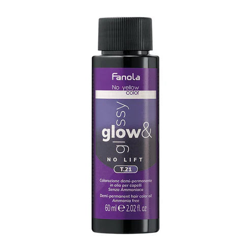 Fanola Glow & Glossy No Lift Oil Toner T.21 Violet Ash 60ml - Violet Ash Hair Toner for Blonde & Gray Hair, Sulfate-Free & Vegan - Perfect for Salon Use & At-Home Hair Care