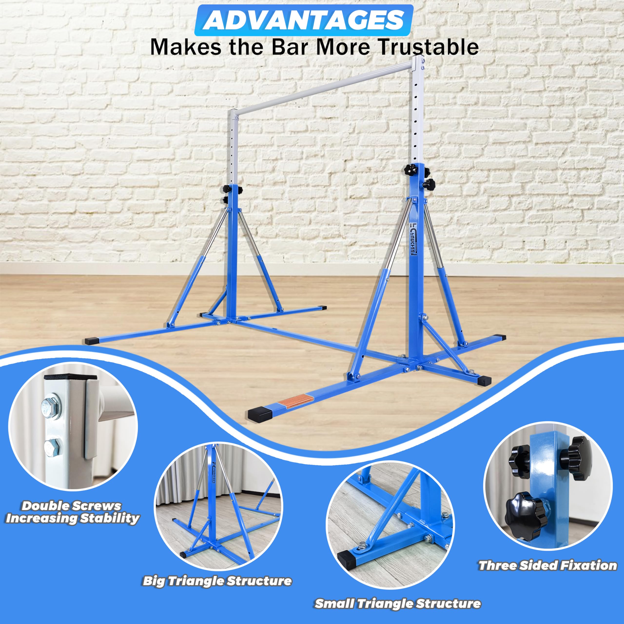 Foldable Gymnastics Bar for Kids Ages 3-15 | 5FT Adjustable Horizontal Training Bar with Triangle Stable Structure | Home Gym Equipment for Strength Training & Playtime