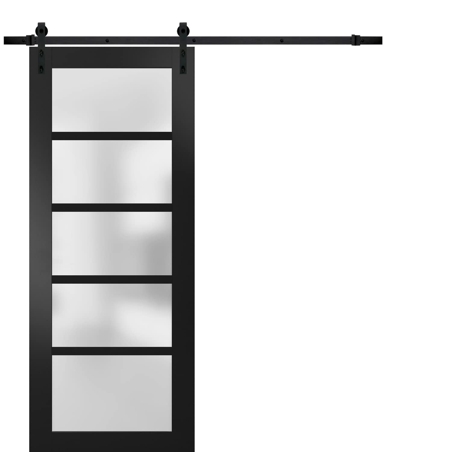 SARTODOORS 42 x 84 Inch Frosted Glass Barn Door with Matte Black Quadro 4002 Hardware - Heavy Duty Top Mount 8 FT Rail Hangers for Interior Solid Panel Doors | Perfect for Bedrooms, Closets, and Home Office Spaces
