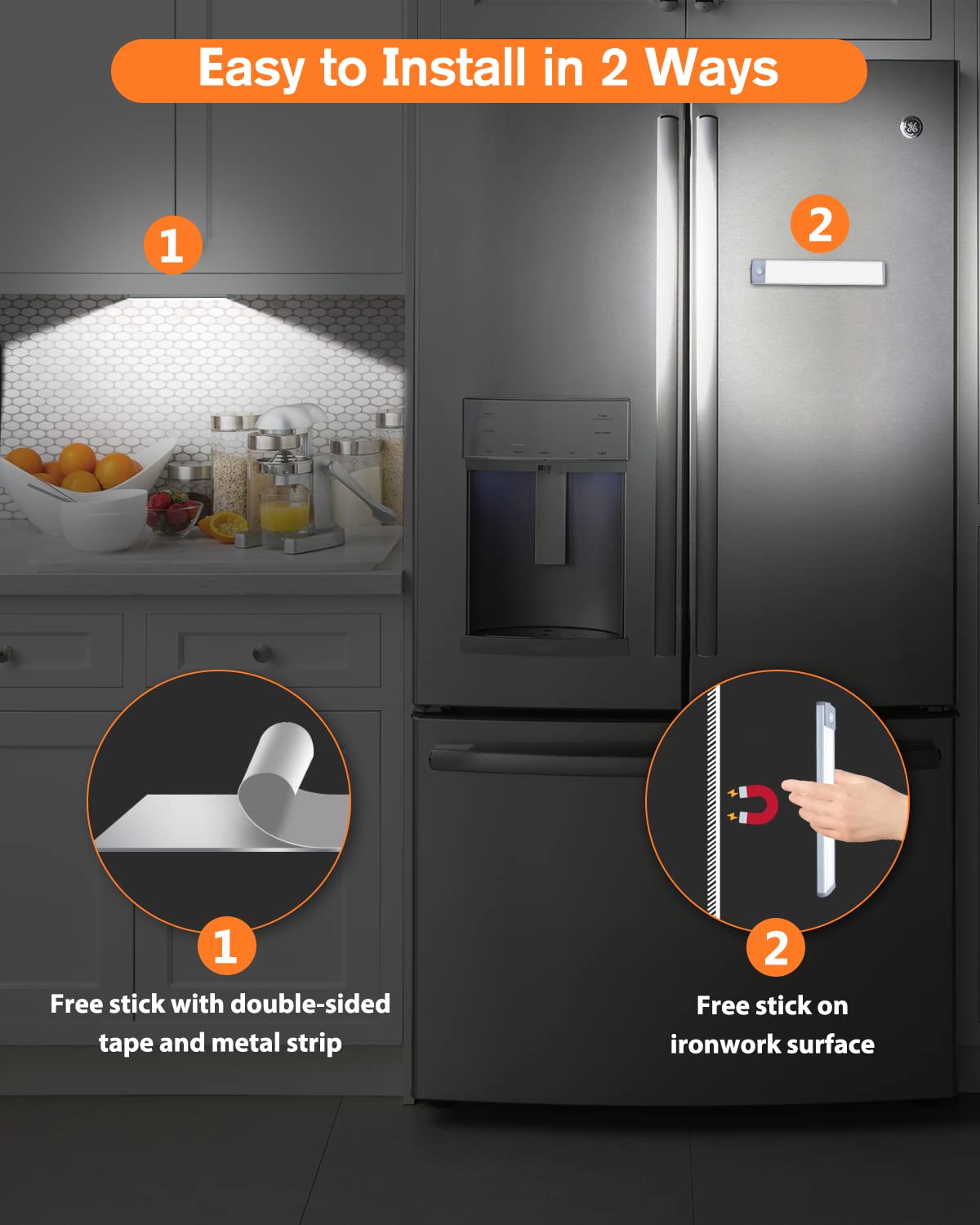 PRIORARE Ultra Thin 30 LED Wireless Rechargeable Under Cabinet Lighting with Motion Sensor - Battery Operated Closet Light for Kitchen, Wardrobe, Pantry (Pure White, 2 Pack) - Perfect for Dark Spaces & Nighttime Navigation