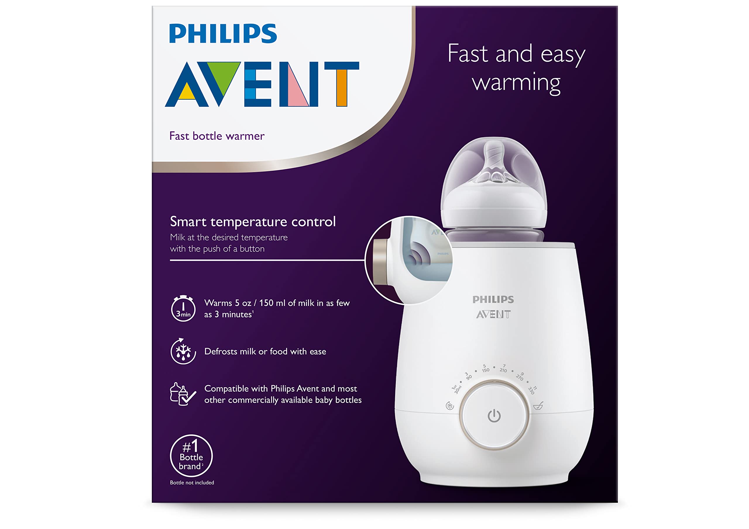 Philips Avent Natural Baby Bottles with Natural Response Nipples - 9 Ounce, 4 Pack + Fast Bottle Warmer Set | Perfect for Breastmilk & Formula Feeding at Home or On-the-Go