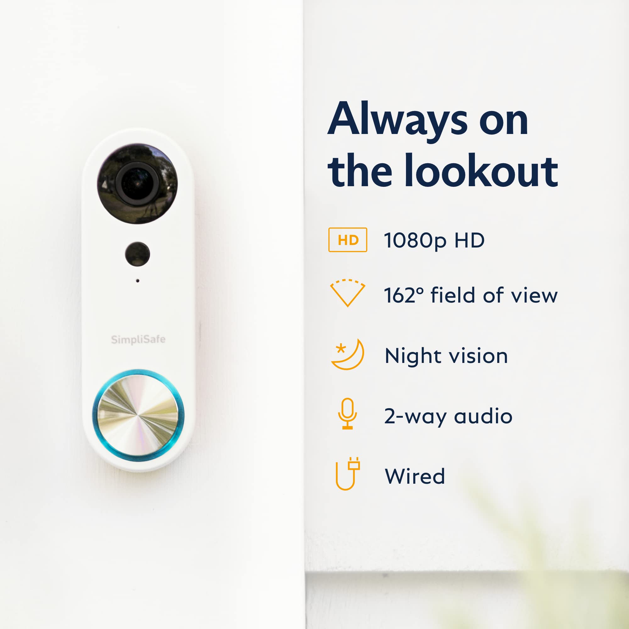 SimpliSafe Wired Doorbell 1080p HD Video - Compatible with SimpliSafe Home Security System - Latest Generation Smart Doorbell for Home Security & Monitoring - Perfect for Front Door, Apartment, and Office Entryways