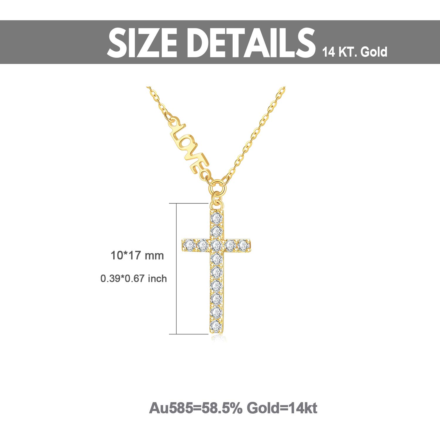 14K Gold Moissanite Cross Necklace for Women - 16