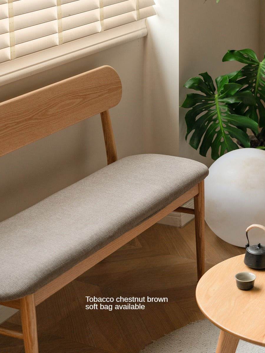 Solid Oak Wood Bench with Soft Cushion and Backrest - Durable Long Seating for Entryway, Dining Room, or Bedroom