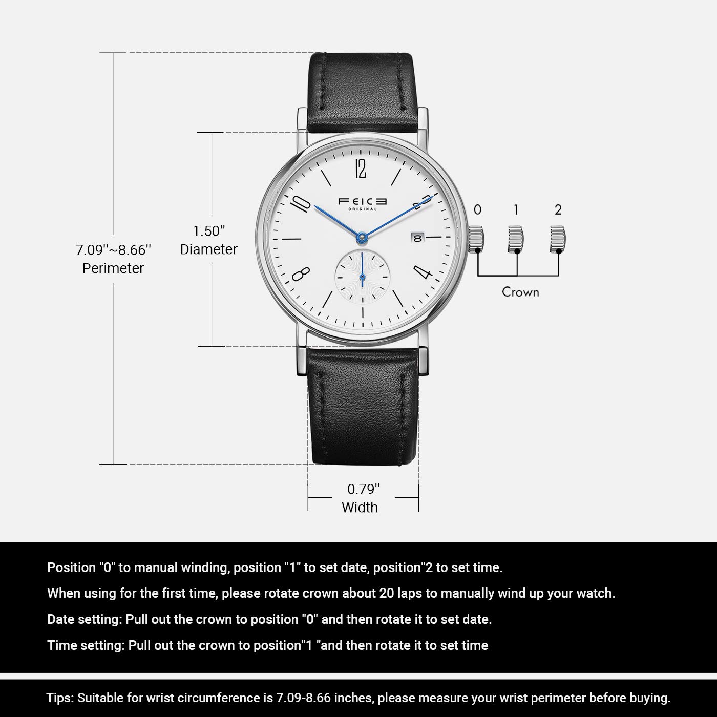 FEICE Automatic Watch for Men & Women - Bauhaus Design, Waterproof, Sapphire Crystal, Analog Mechanical Unisex Watch - FM201 - Perfect for Business, Casual & Formal Occasions