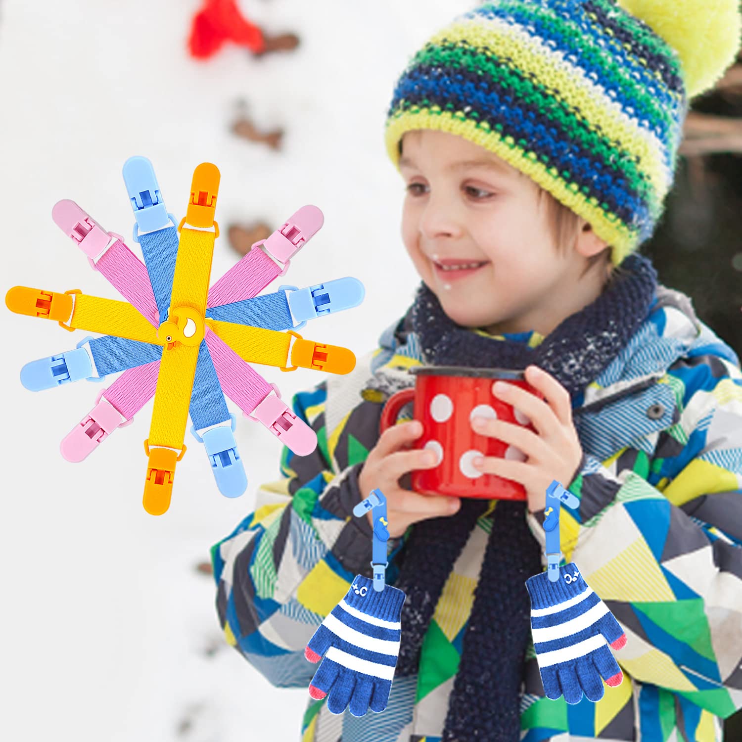 Elastic Mitten Clips for Kids - Anti-Lost Glove Strap Keeper (2 Pack) - Cute Winter Accessories for Toddlers & Children - Perfect for Skiing, Snowboarding & Outdoor Play