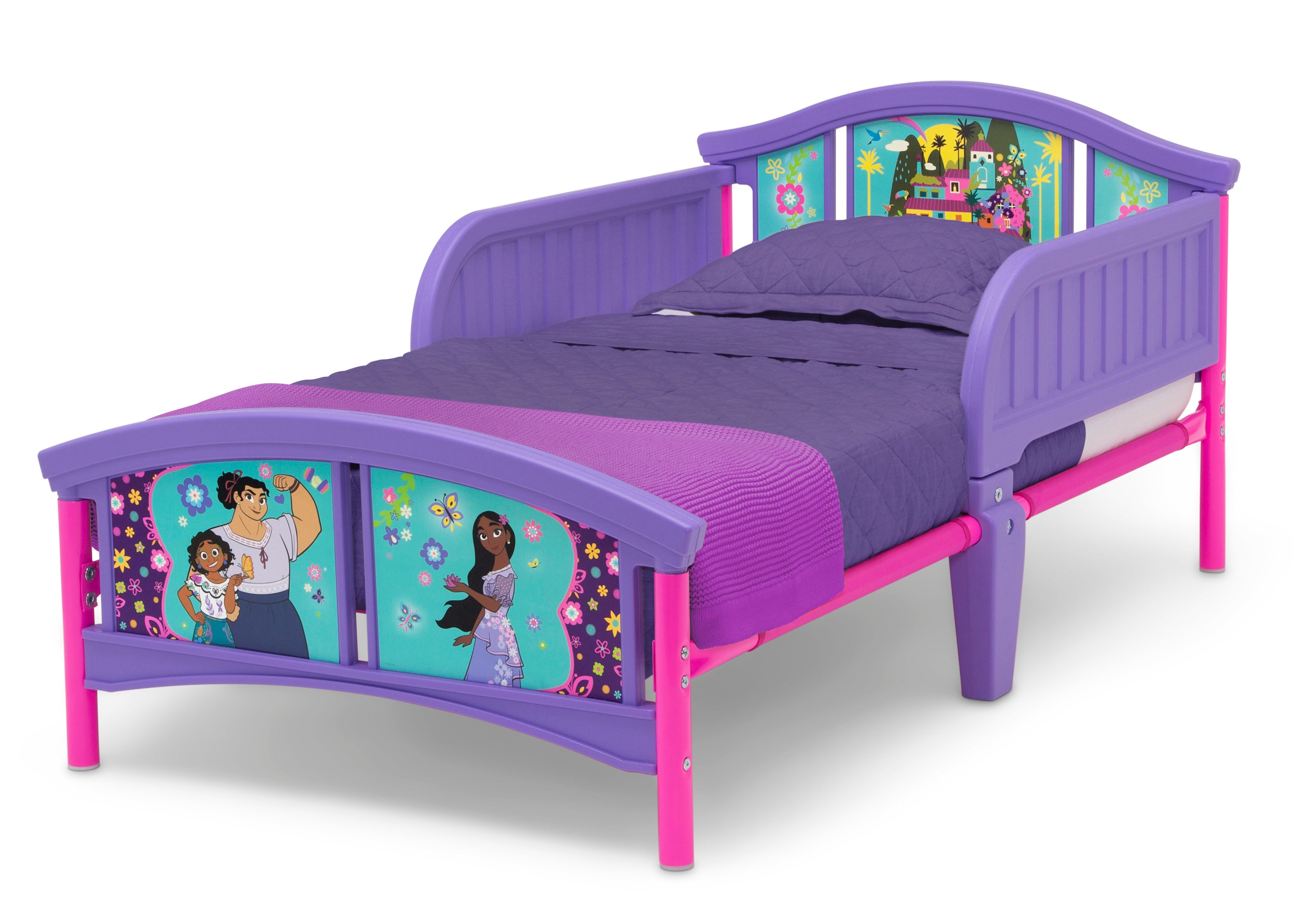Disney Encanto Plastic Toddler Bed for Kids - Lightweight & Durable Children's Bed with Safety Rails - Perfect for Nursery, Bedroom, or Playroom Decor