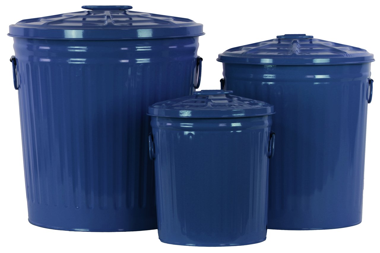 Classic Navy Blue Metal Round Storage Bins with Lids (Set of 3) - Perfect for Kitchen, Bathroom, Office Organization & Waste Disposal