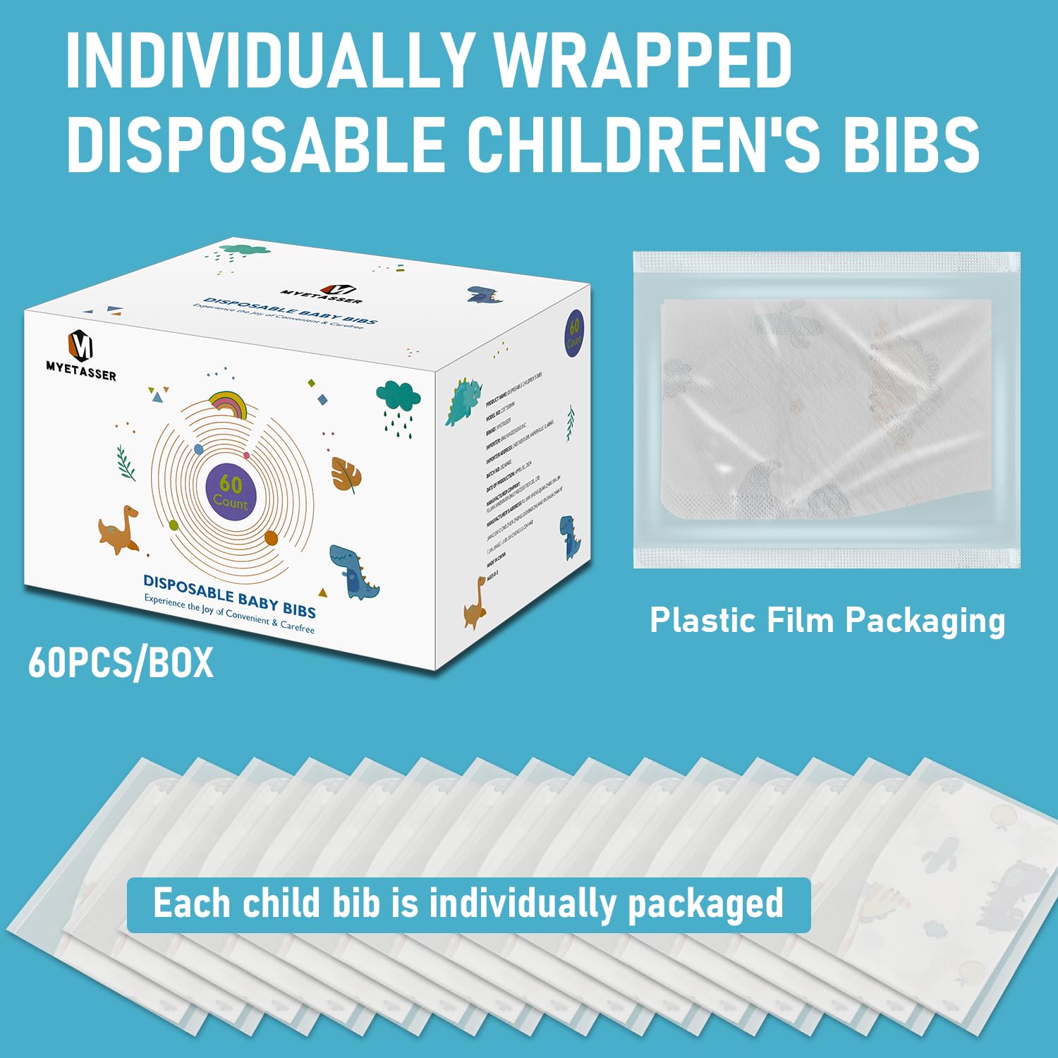 40/60PCS Disposable Baby Bibs & Drool Bibs - Waterproof, Oil-Proof, Individually Packaged, Super Soft & Adjustable Size - Perfect for Feeding, Teething & Messy Playtime