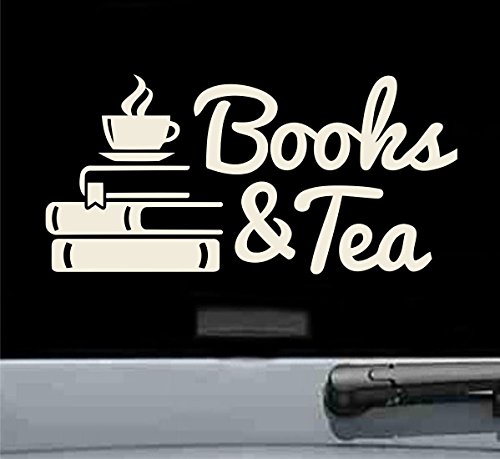 JS Artworks Books & Tea Vinyl Decal Sticker (Beige) - Waterproof Removable Wall Art for Laptop, Phone, Car, Notebook - Perfect for Home, Office & Gift Giving