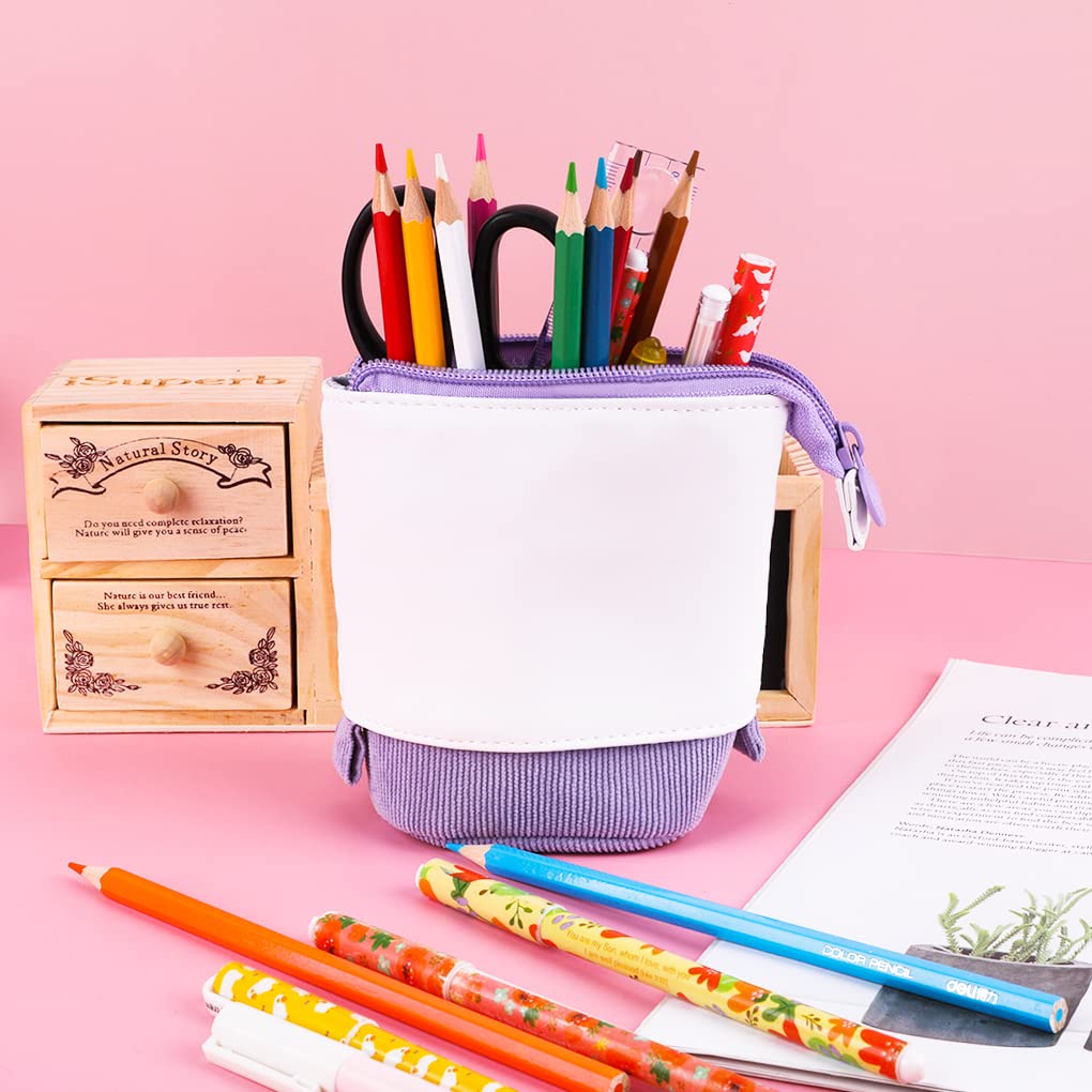 Oyachic Stand Up Pencil Case - Adjustable Telescopic Pen Holder & Cosmetic Organizer Bag - Cute Makeup Pouch for Women - Perfect for Office, School & Travel Organization