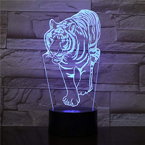 3D Tiger Night Light with 16 Color Changing LED, Remote Control Desk Lamp - Acrylic Flat ABS Base, USB Powered for Kids Room, Nursery, Birthday & Christmas Gift