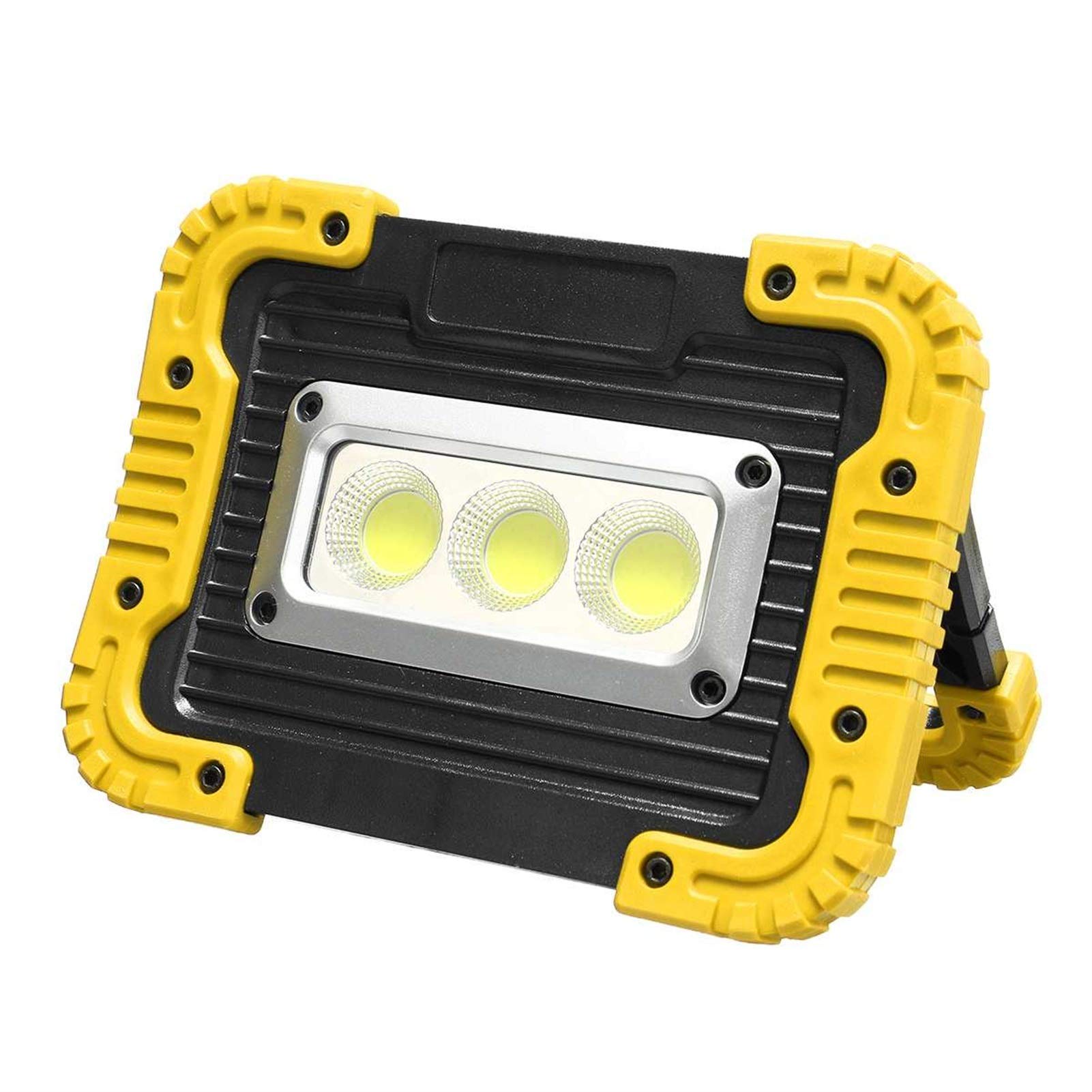 380W LED Portable Spotlight - COB Work Light, Rechargeable Camping Lantern, Emergency Flashlight with USB/Battery Power (Yellow Light) - Perfect for Outdoor Adventures, Job Sites & Power Outages