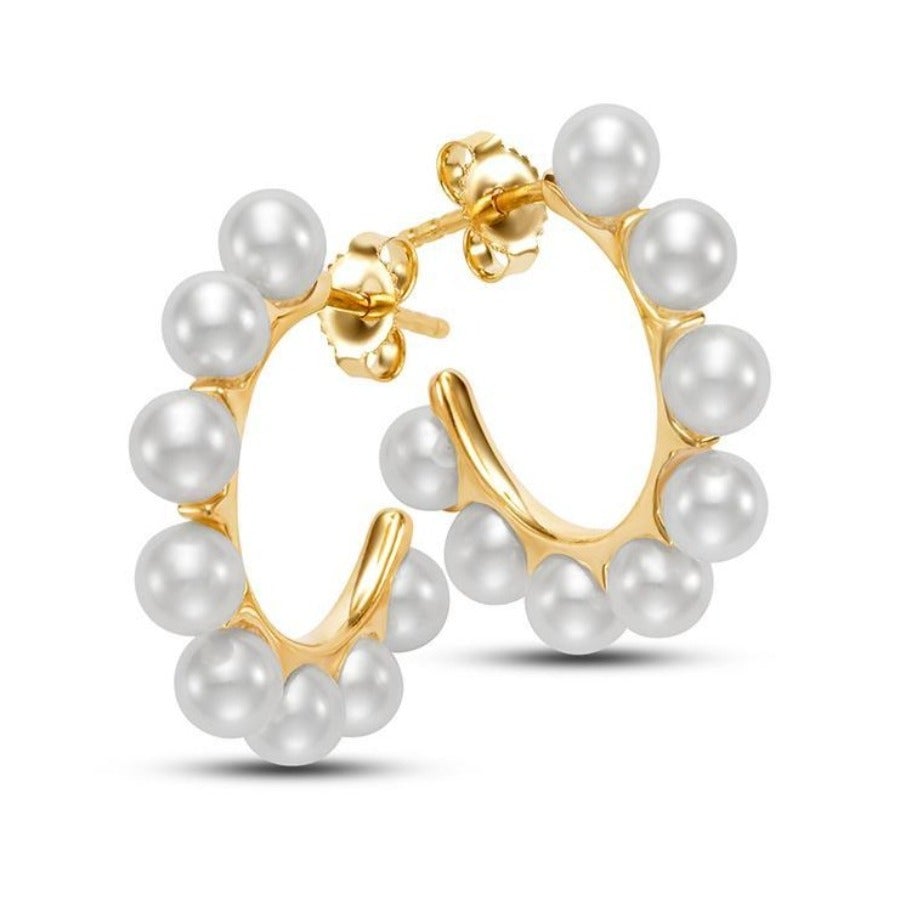 Small Pearl Hoop Earrings for Women - Dainty Freshwater Pearl Stud Earrings | Perfect for Everyday Wear, Weddings & Special Occasions