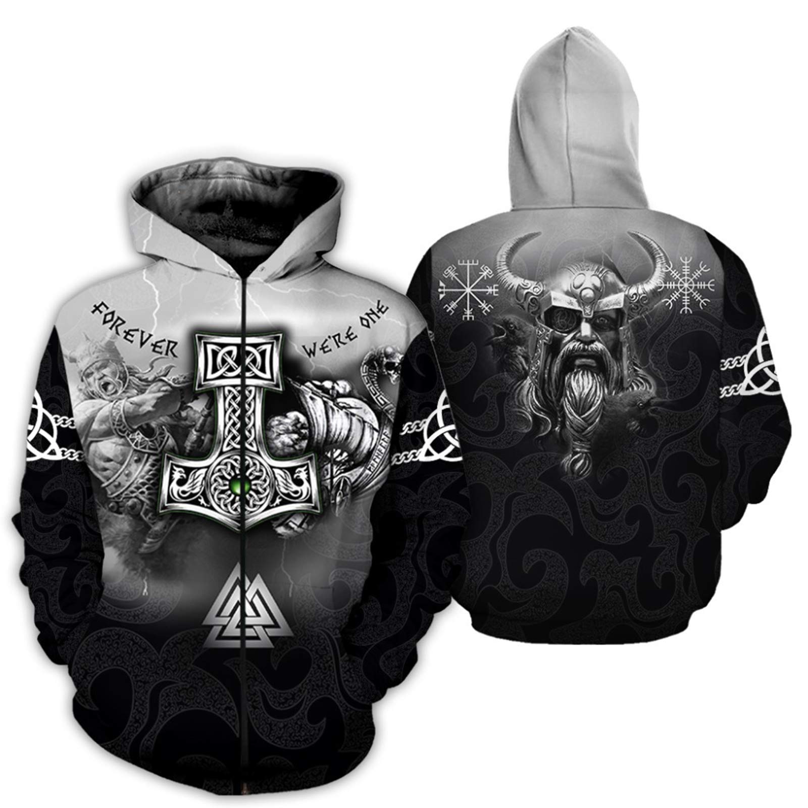 Viking Hoodie - Tattoo Animation Game Cosplay Zip Up Sweater | Thor Odin 3D Printed Men's Pullover | Perfect for LARP, Comic Con & Winter Fashion