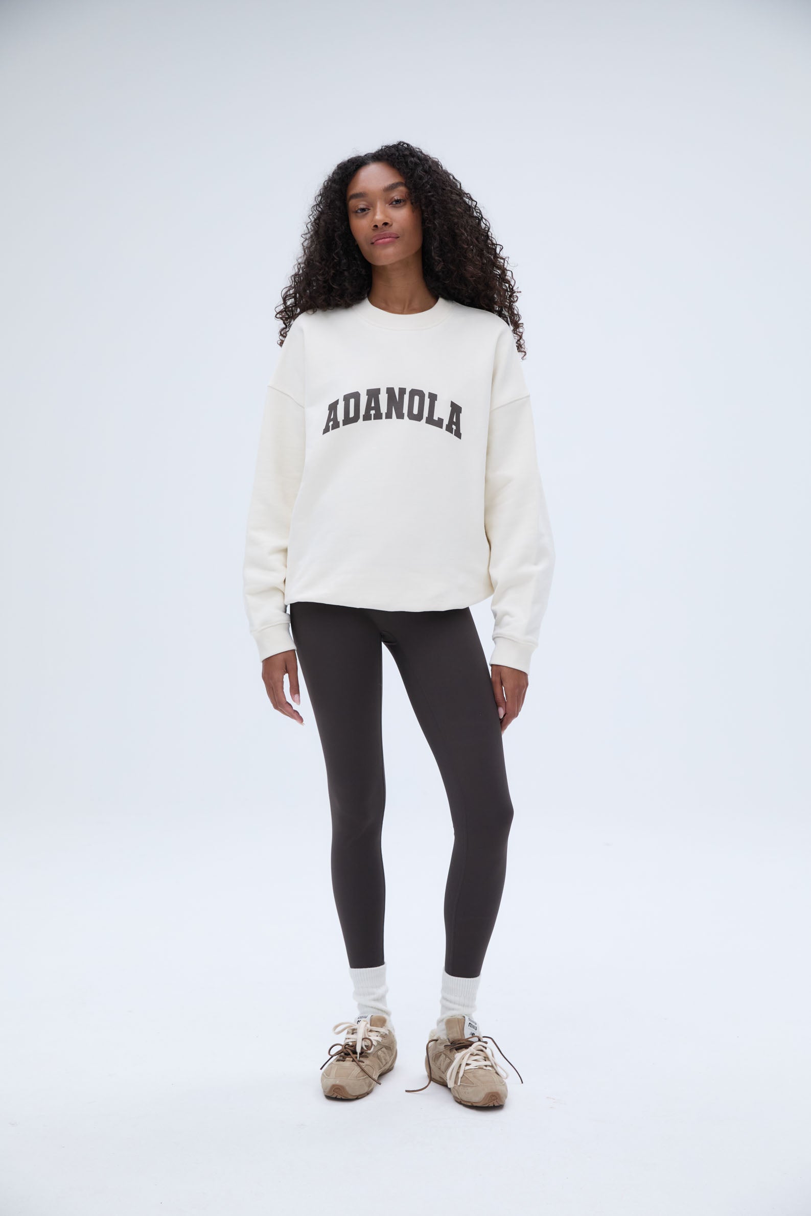 Varsity Oversized Sweatshirt for Women - Soft Cotton Pullover Hoodie in Marshmallow White/Coffee Bean - Cozy Loungewear for College, Casual Outfits & Winter Comfort