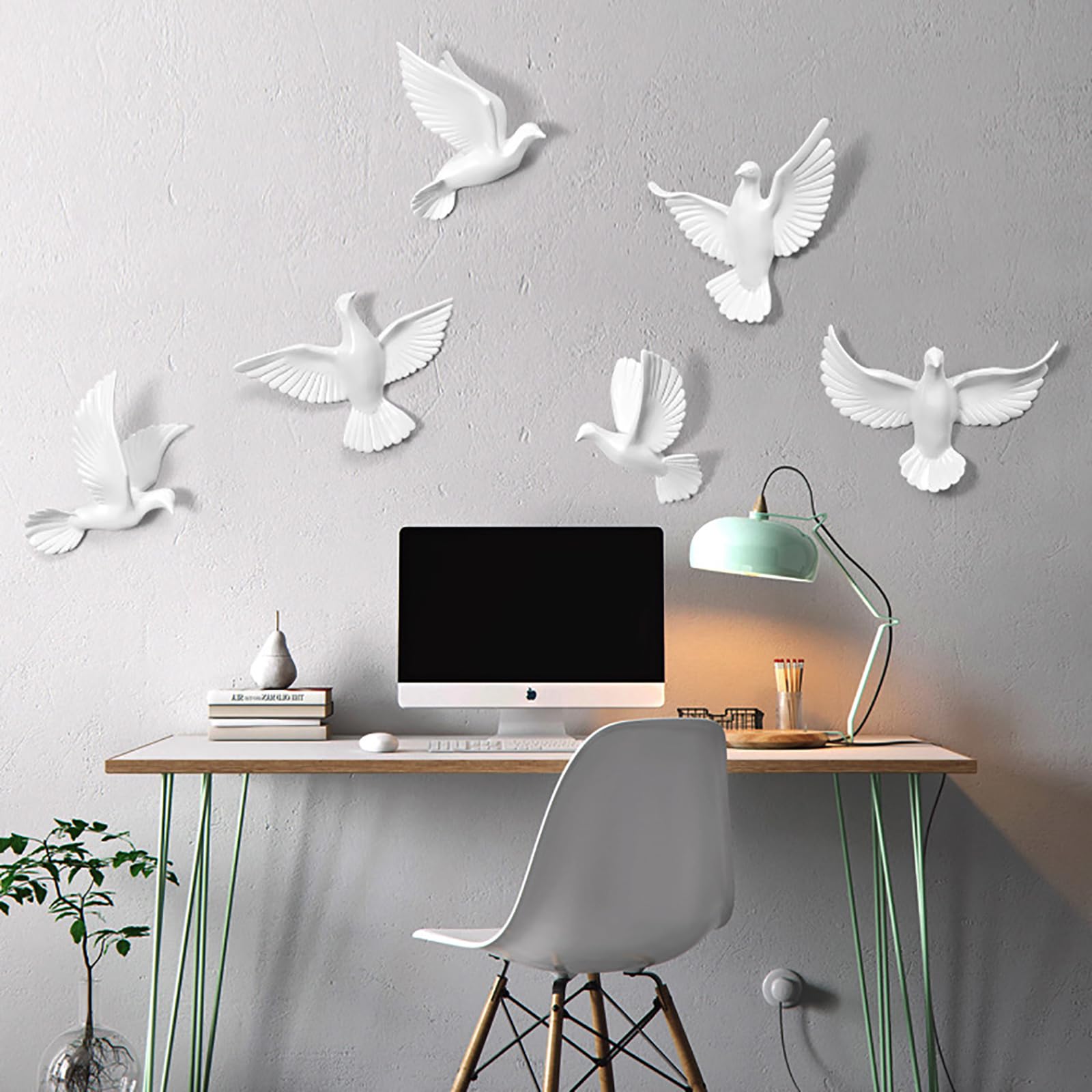 3D Floating Bird Wall Sculpture - Set of 6 White Resin Flying Birds Wall Art Decor for Home, Bedroom, Office & Garden - Perfect for Modern Interior Design & Nature-Inspired Spaces
