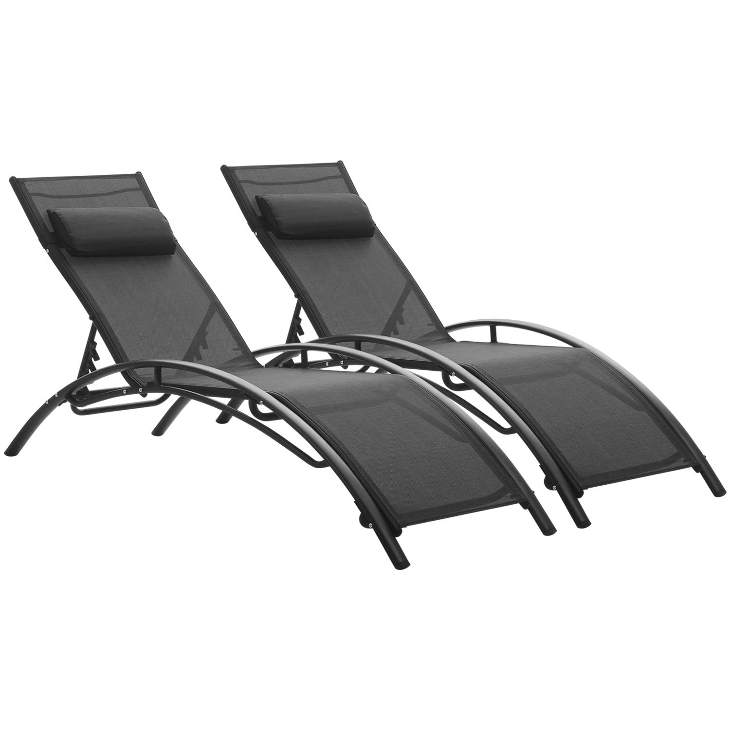 2 Pack Adjustable Folding Patio Lounge Chairs with Reclining Back - Outdoor Relaxation for Pool, Beach, Backyard & Garden - Black