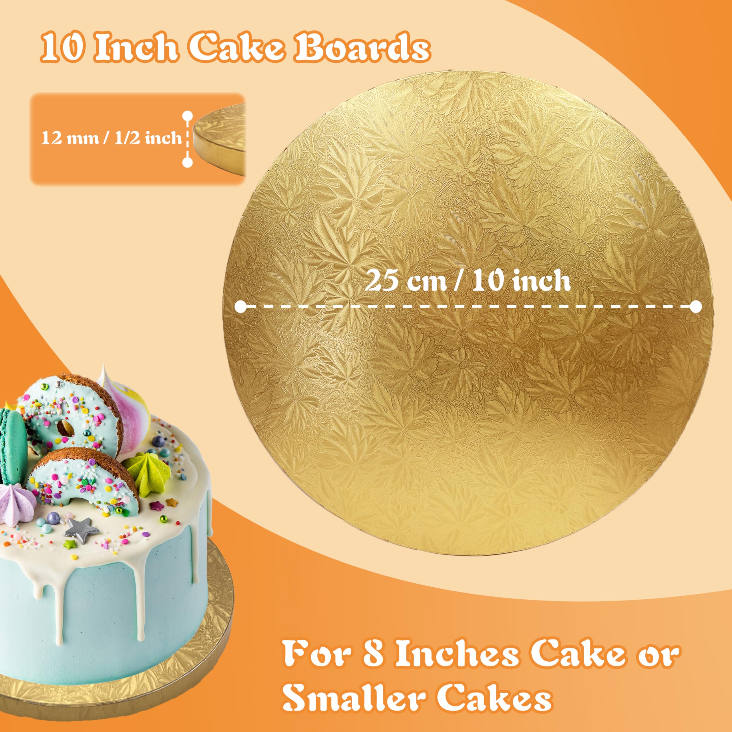 10 Inch Round Gold Cake Boards (4-Pack) - 1/2 Inch Thick Sturdy & Greaseproof Cake Drums with Banner Topper for Birthday, Wedding & Multi-Tiered Cakes - Perfect for Professional Baking, Cake Decorating & Dessert Displays by GoldenBakeryFamily