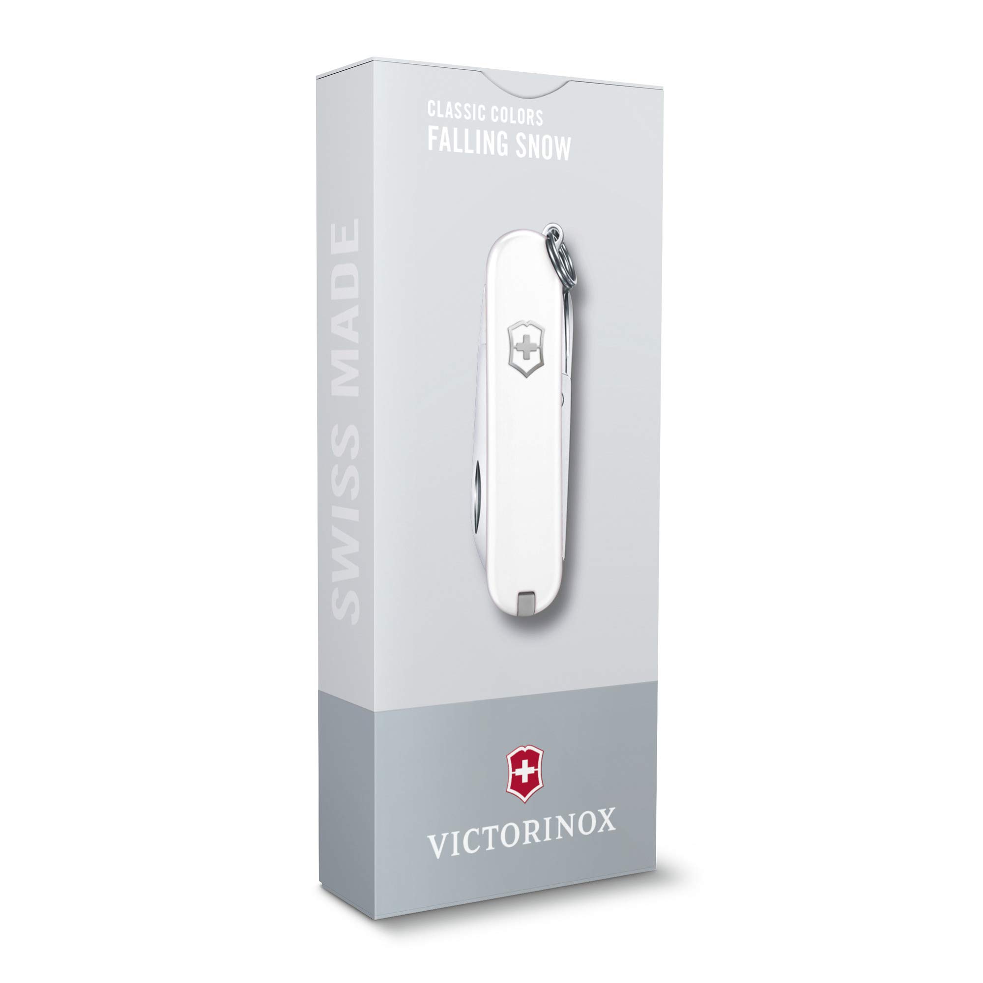 Victorinox Classic SD Swiss Army Knife - 7-in-1 Multi-Tool with Small Blade, Screwdriver & Key Ring | Compact Swiss Made Pocket Knife in White (Falling Snow) | Perfect for Camping, Hiking, Everyday Carry & Outdoor Adventures