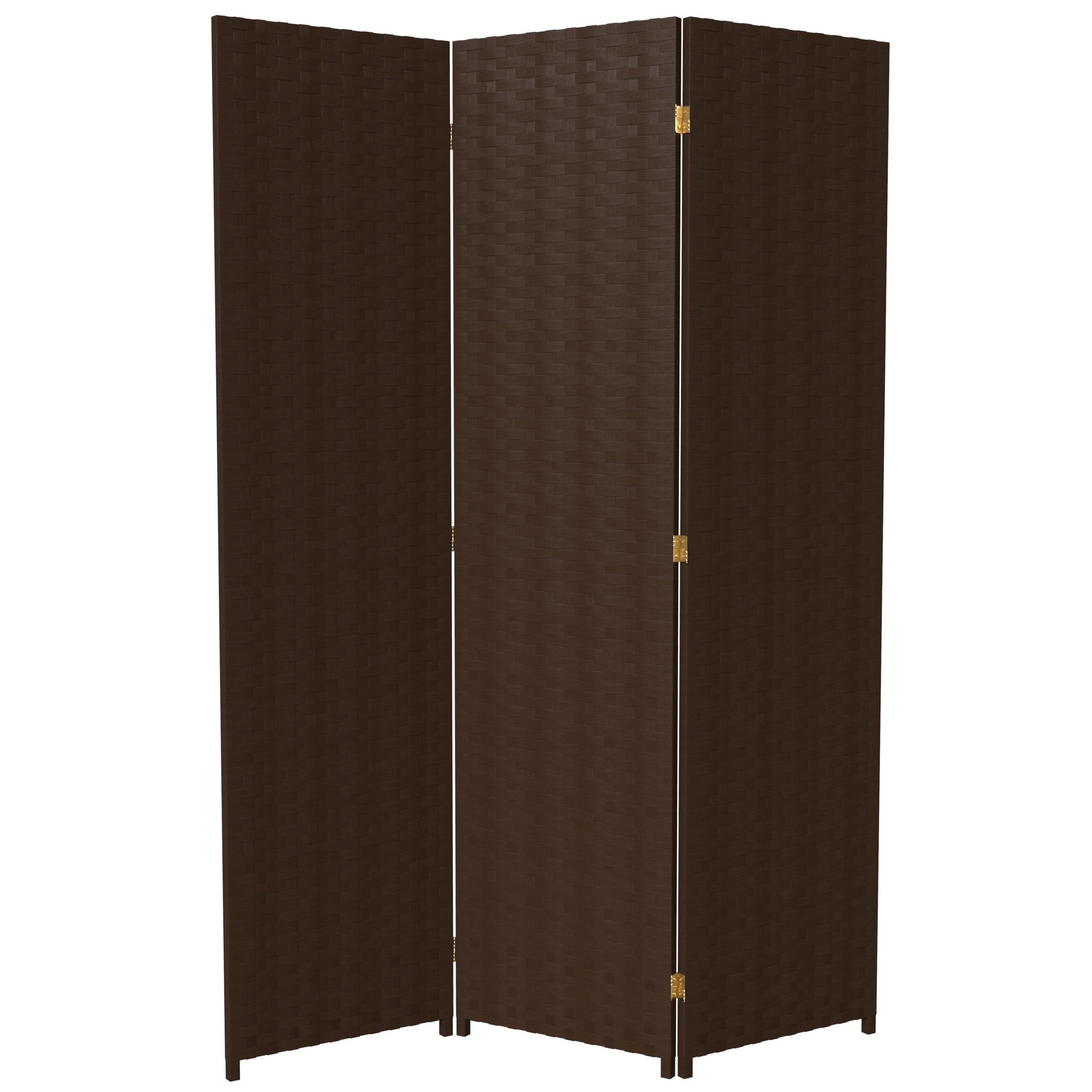 6 ft Tall Red Lantern Woven Fiber Room Divider Screen - 3 Panel Dark Mocha Partition for Living Room, Bedroom & Office Privacy