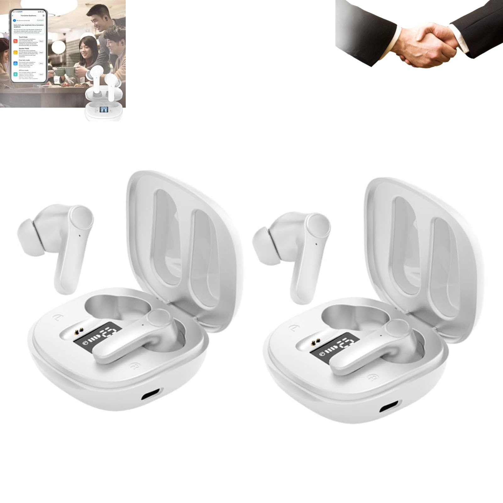 Echo Connect Real-Time Translation Earbuds - Wireless Bluetooth In-Ear Translator Device with 40+ Languages (White) - Perfect for Travel, Business Meetings & Language Learning