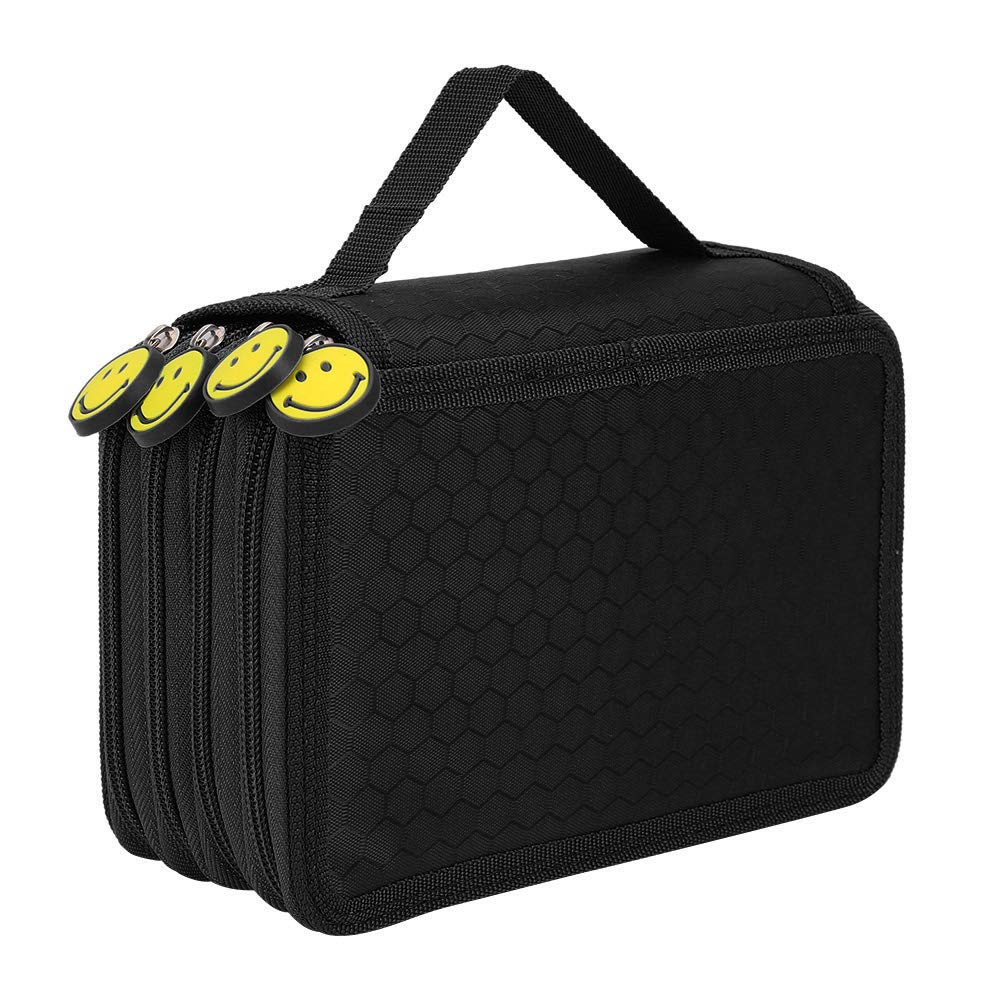 Agatige Large Capacity 4-Layer Pencil Pouch with 72 Holes - Cartoon Zipper Pencil Case for Colored Pencils, School Supplies & Art Storage (Black) - Perfect for Students, Artists & Office Organization