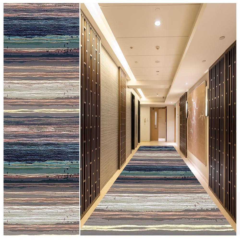 Non-Slip Washable Hallway Runner Rug 2.6' x 13' - Rubber Backed Abstract Line Brown Area Carpet for Kitchen, Living Room, Bedroom & Entryway | Stain Resistant Indoor Doormat Perfect for High Traffic Areas & Home Decor