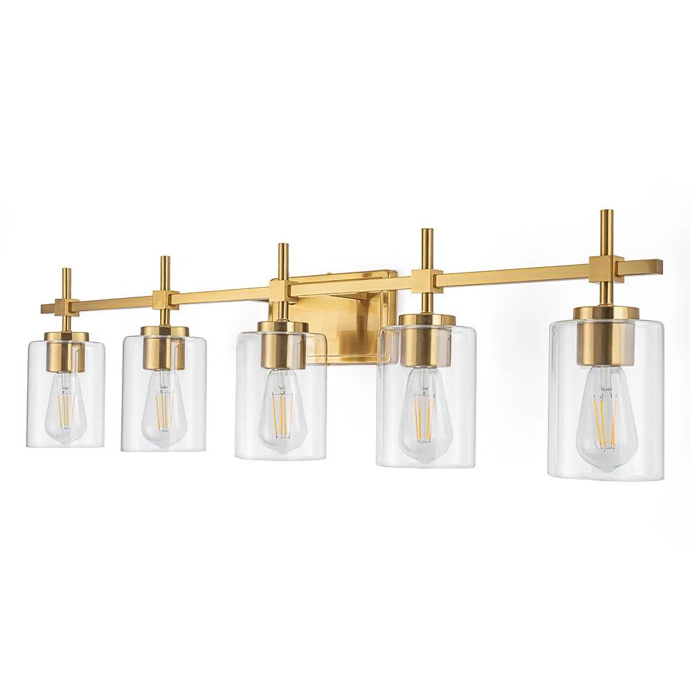 Jasper Modern Clear Glass 5-Light Bathroom Vanity Light Fixture - Perfect for Bathroom, Powder Room, and Dressing Area Lighting