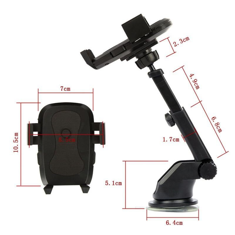 360° Universal Suction Cup Car Phone Holder - Windshield & Dashboard Mount for iPhone, Android Smartphones - Perfect for GPS Navigation, Hands-Free Driving & Road Trips