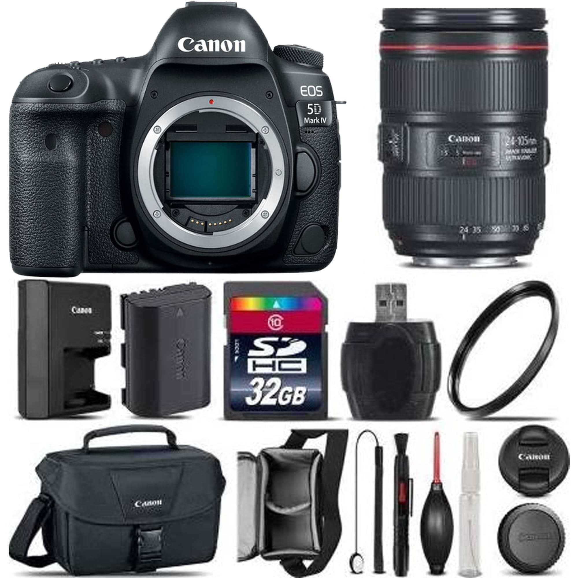 Canon EOS 5D Mark IV 30.4MP Full Frame DSLR Camera with 24-105mm f/4L IS II Lens & 32GB Memory Kit (Black) - Professional Photography, Wedding, Portrait & Travel Shooting