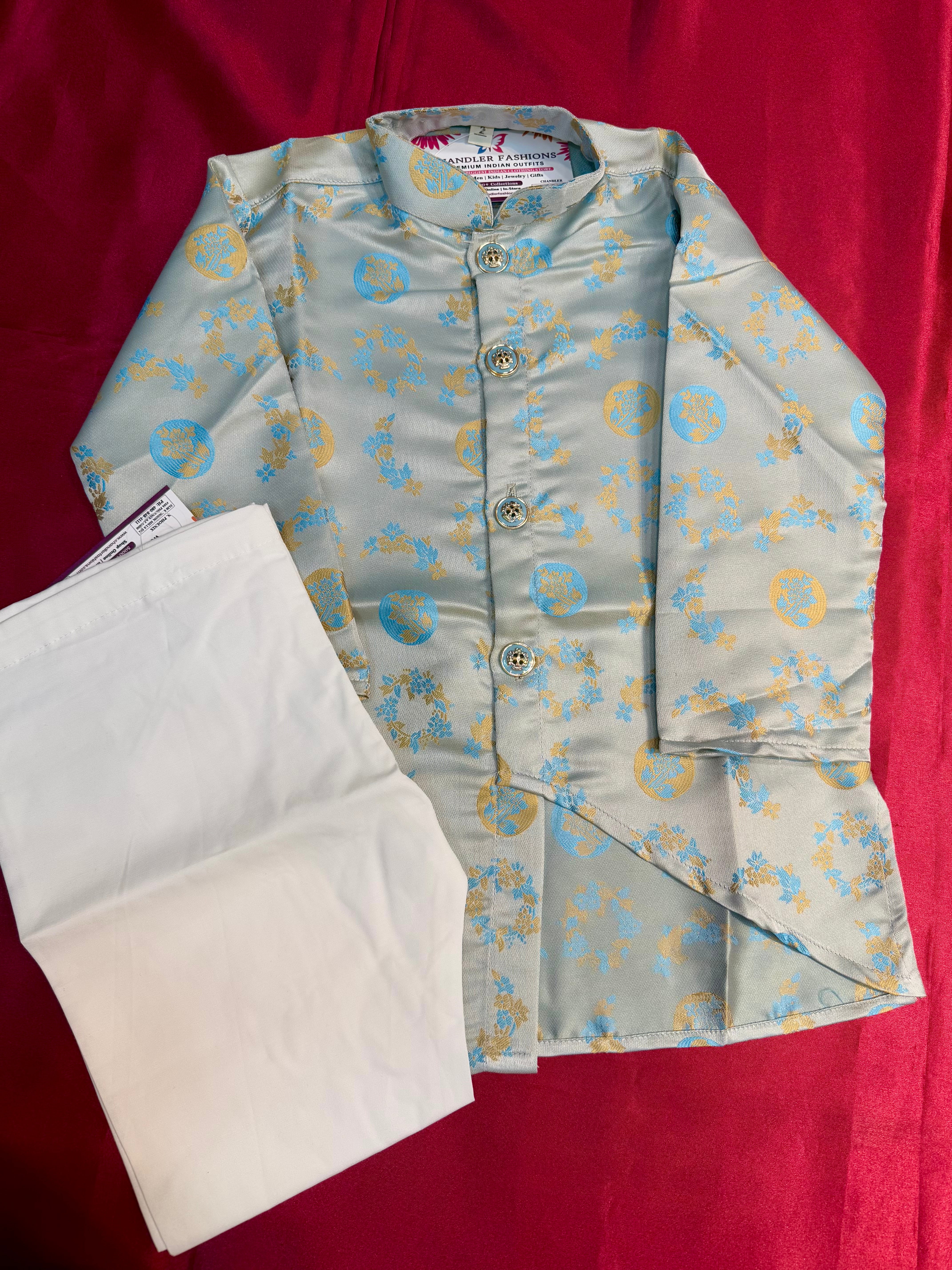 Stylish Gray Jacquard Kurta & Heavy Cotton Pajama Set for Boys - Perfect for Festivals, Parties & Family Gatherings