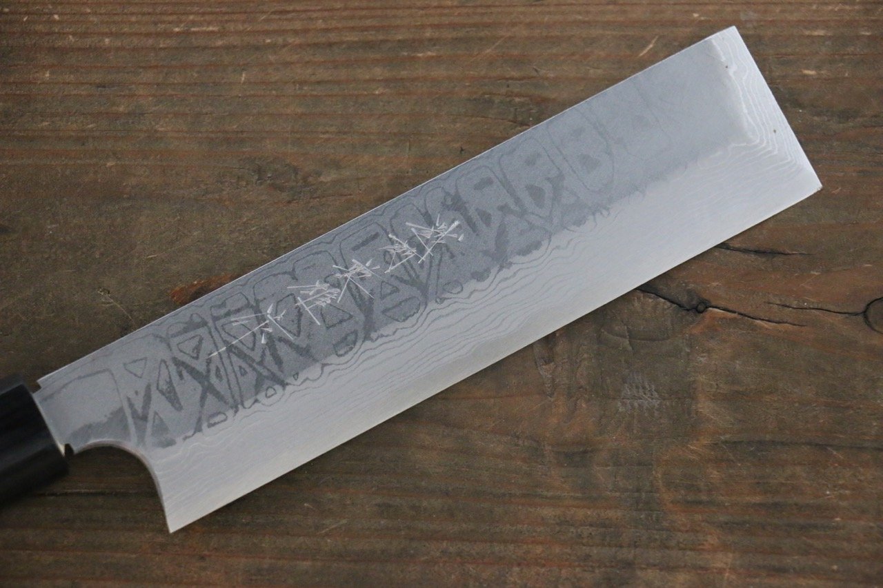 Premium Hideo Kitaoka White Steel No.2 Damascus Kakugata Usuba 165mm Japanese Chef Knife with Shitan Handle - Perfect for Sushi, Vegetables & Precision Cutting