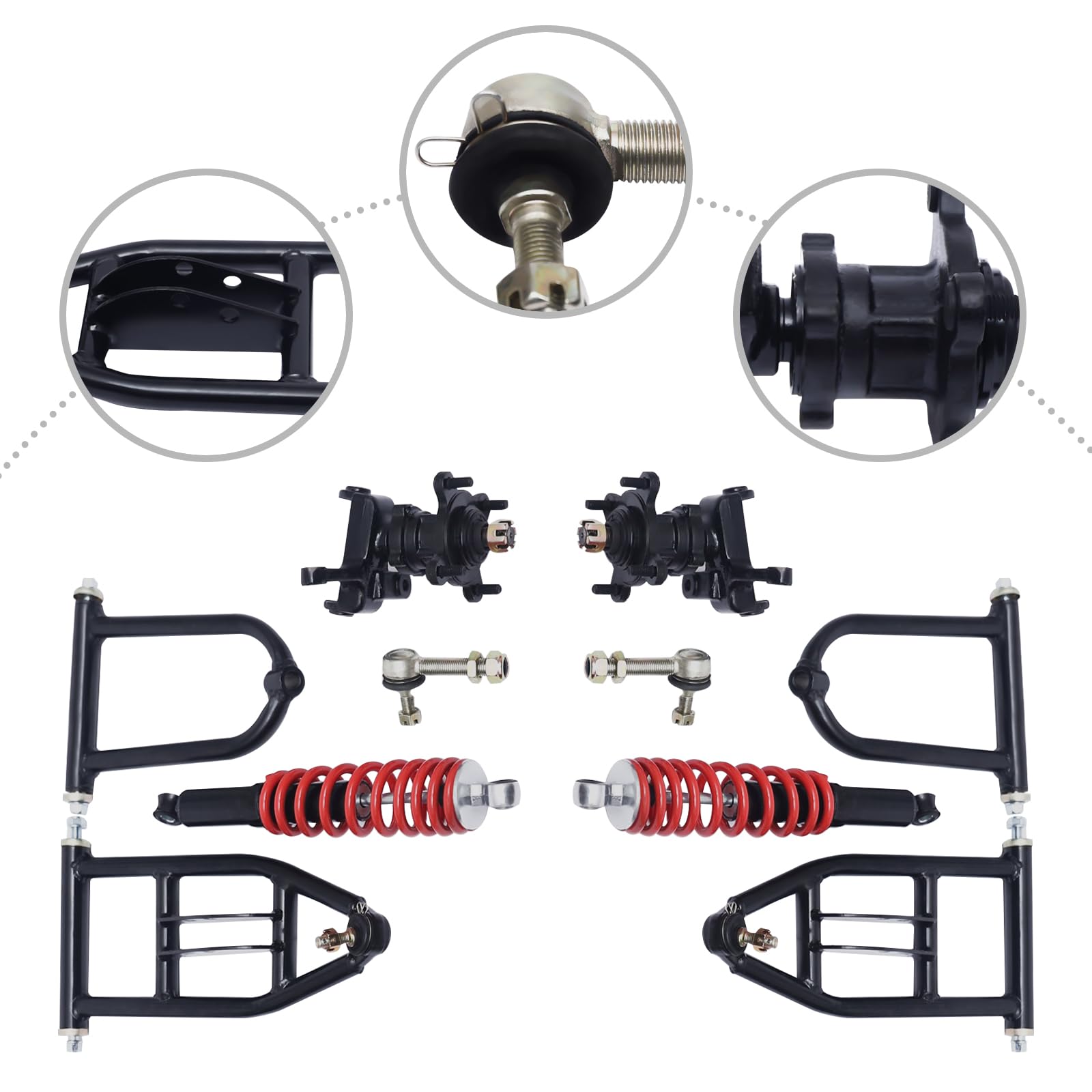 340mm Front Suspension Swingarm Kit with Upper/Lower Shock, Steering Strut Knuckle & Wheel Hub - Compatible with Quad Bikes, ATVs, Go Karts & Electric Buggies - Perfect for Off-Road Adventures & Trail Riding