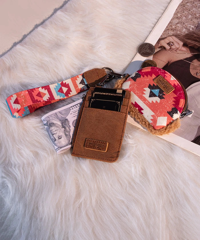 Wrangler Aztec Sherpa Trim Crossbody Purse Set for Women - Stylish Boho Shoulder Bag with Fringe Detail - Perfect for Casual Outings, Music Festivals & Travel Accessories
