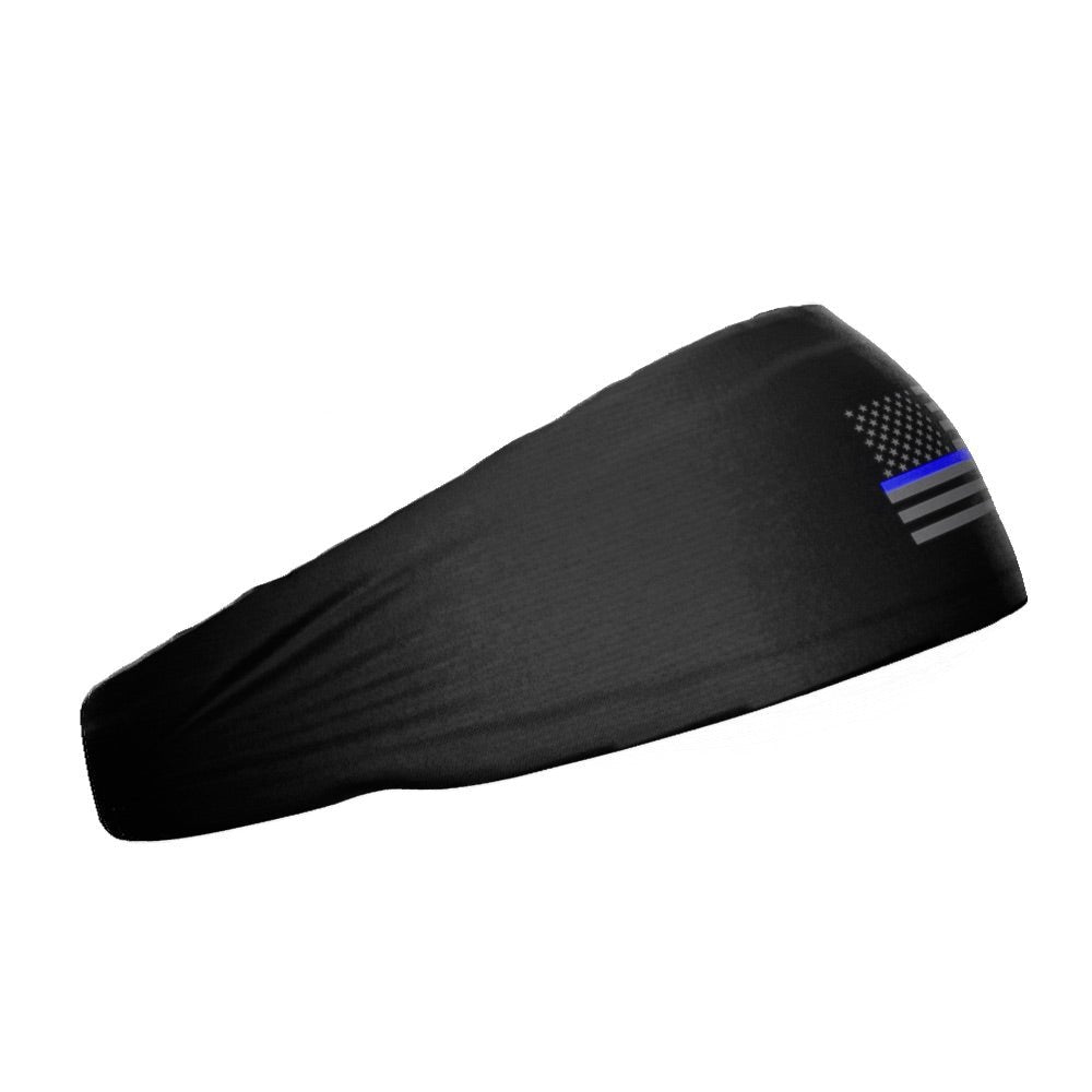 Tactical Thin Blue Line USA Flag Headband - Patriotic Sweatband for Police Support, Running & Outdoor Activities