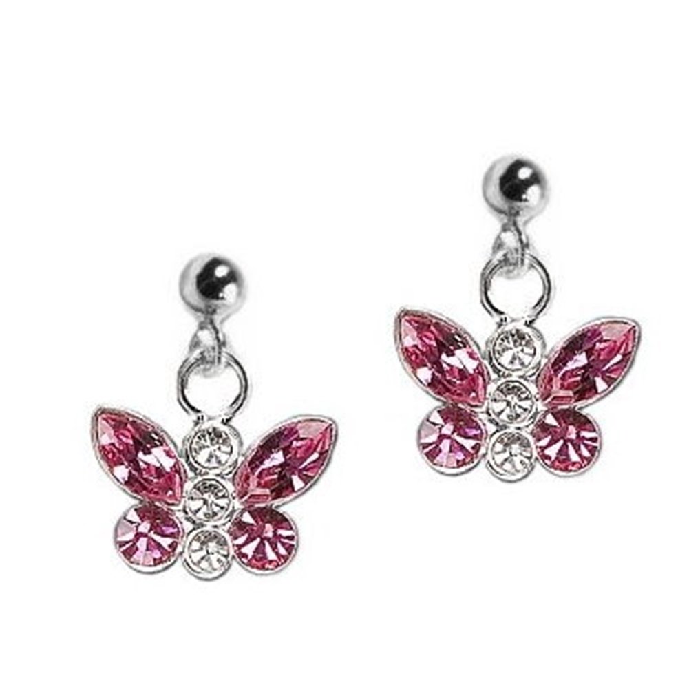 Pink Butterfly Earrings with Rose Crystals - Sterling Silver Jewelry for Women - Perfect for Valentine's Day Gifts, Anniversary Presents & Everyday Elegance