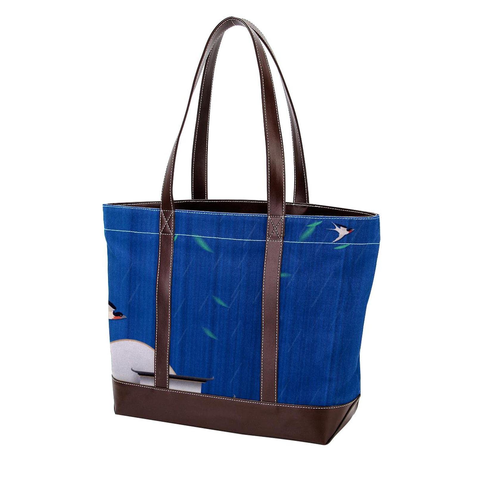 Stylish Women's Tote Bag - Waterproof Beach Bag, Spacious Laptop Shoulder Purse with Secure Zipper Closure, Japanese Night Spring Willow Swallow Design - Perfect for Work, Travel & Shopping