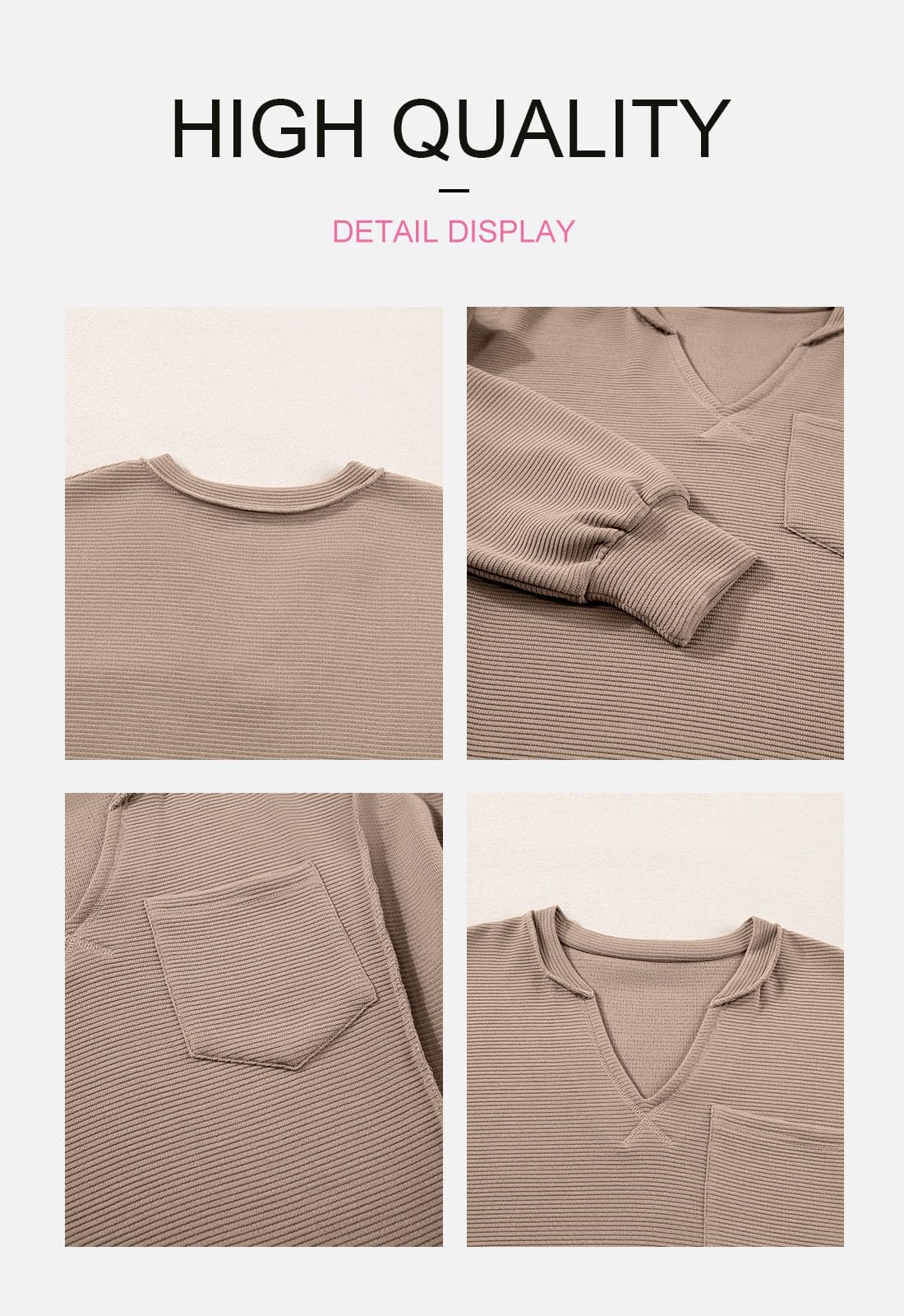 BLENCOT Women's Casual Crew Neck Long Sleeve Sweatshirt - 2024 Fashion Waffle Knit Pullover Top with Pocket | Comfortable Loungewear & Everyday Wear for Fall & Winter