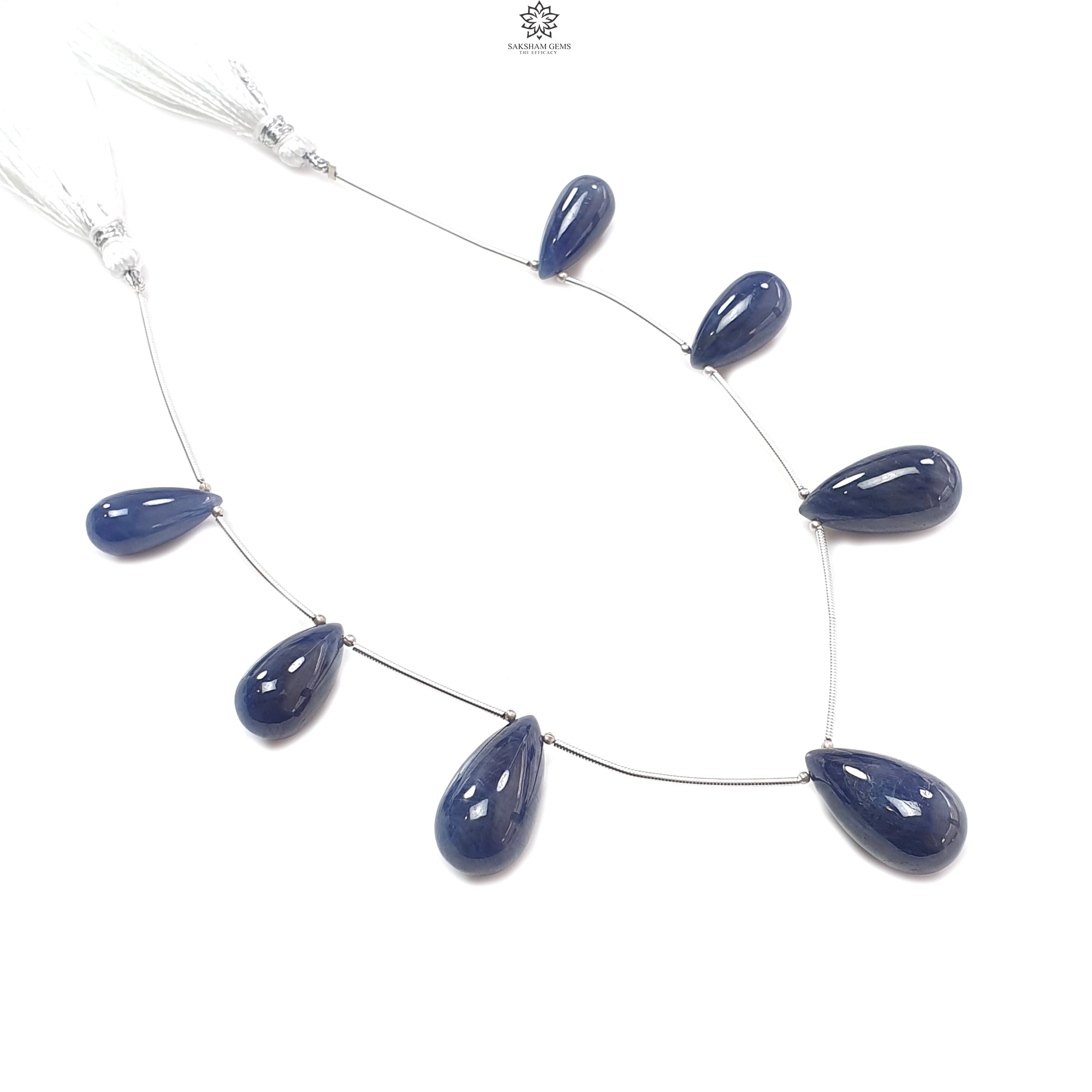 Natural Blue Sapphire Smooth Loose Beads - 189.00cts Untreated September Birthstone - 19mm to 24mm Teardrop 925 Silver Beads for Jewelry Making, DIY Crafting, and Gift Giving
