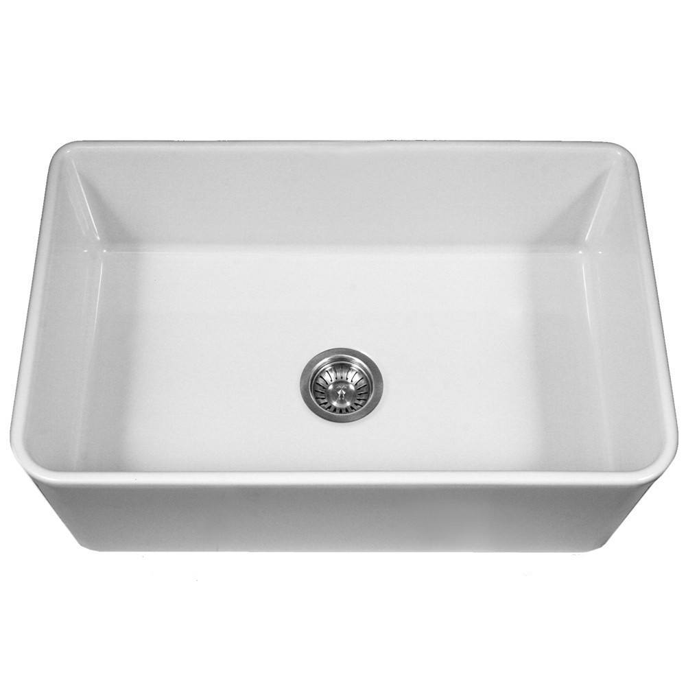 Houzer PTG 4300 Platus Series 33-Inch Apron Front Fireclay Single Bowl Kitchen Sink - Durable Farmhouse Sink for Modern & Rustic Kitchens, Perfect for Cooking & Entertaining