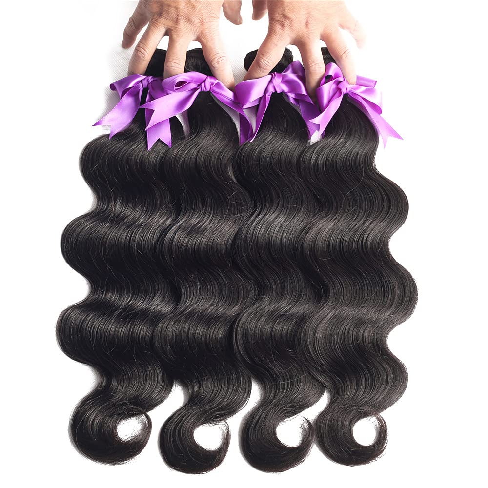 100% Unprocessed Brazilian Body Wave Virgin Human Hair Bundles - 4 Bundles Natural Black Color (20 22 24 26) | Human Hair Extensions for Length & Volume | Perfect for Daily Styling, Weddings & Special Occasions