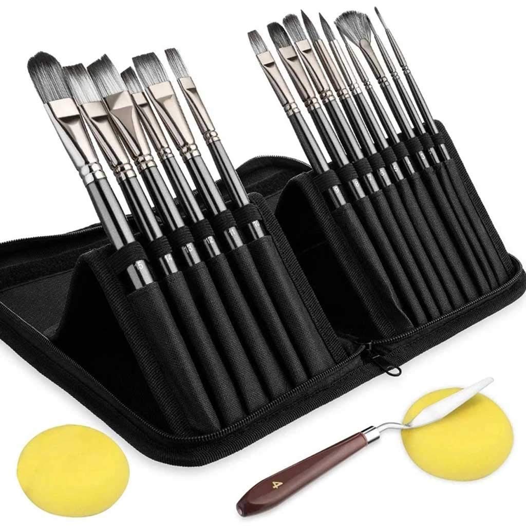 15-Piece Acrylic Paint Brush Set - Professional & Beginner Artist Brushes for Acrylic, Watercolor & Gouache Painting - Perfect for Canvas, Paper & DIY Art Projects