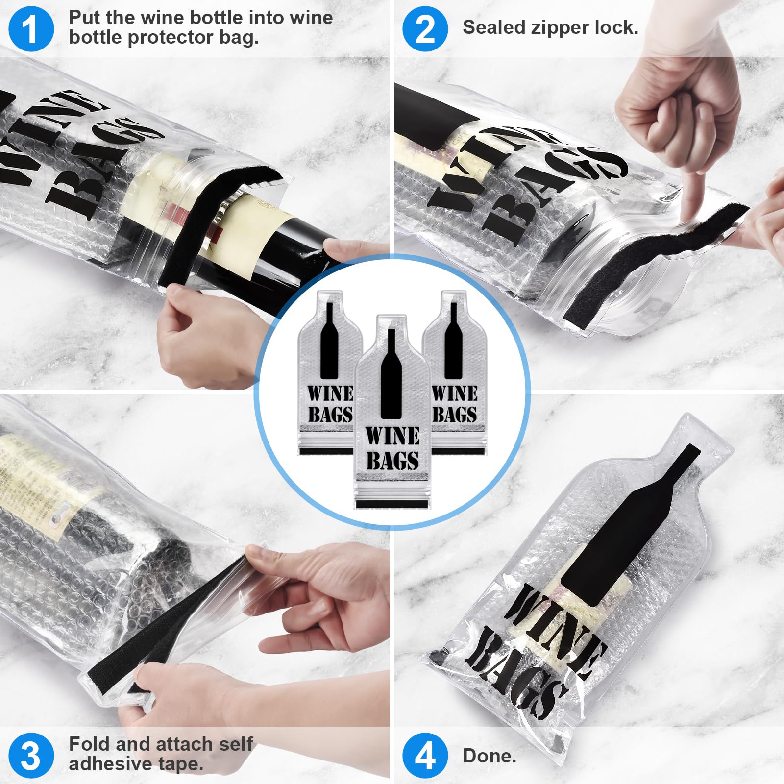 3 Pack Reusable Leak-Proof Wine Travel Bags - Wine Bottle Protector Sleeves for Airplane, Car & Cruise - Perfect for Gifts, Picnics & Vacation Accessories