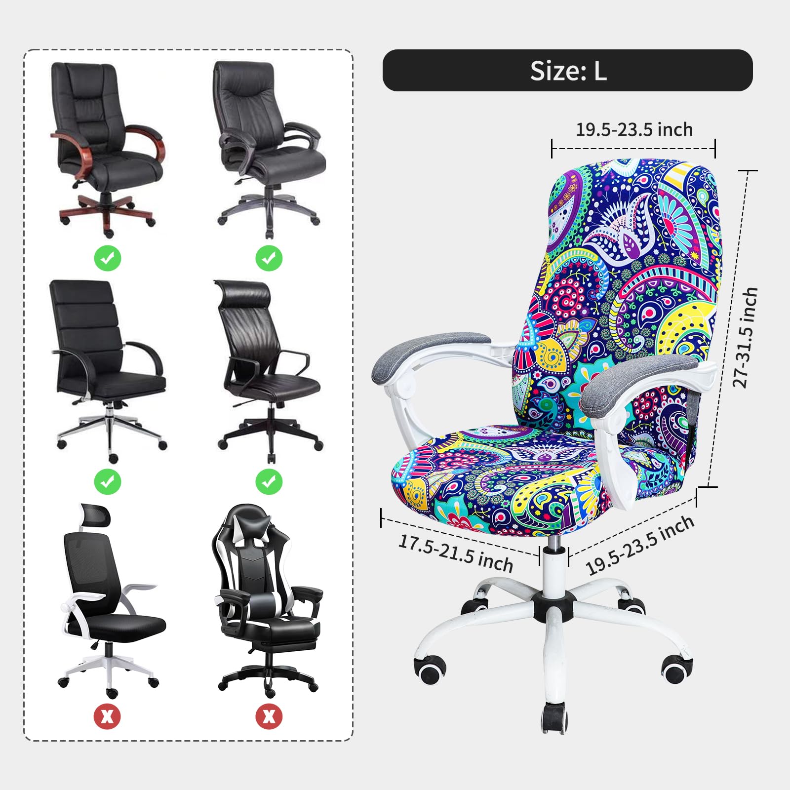 FORCHEER Stretchable XL Office Chair Cover for Big and Tall Chairs - Large Boho Design, Fits Most Computer & Desk Chairs - Perfect for Home Office, Gaming Setup, and Workspace Decor