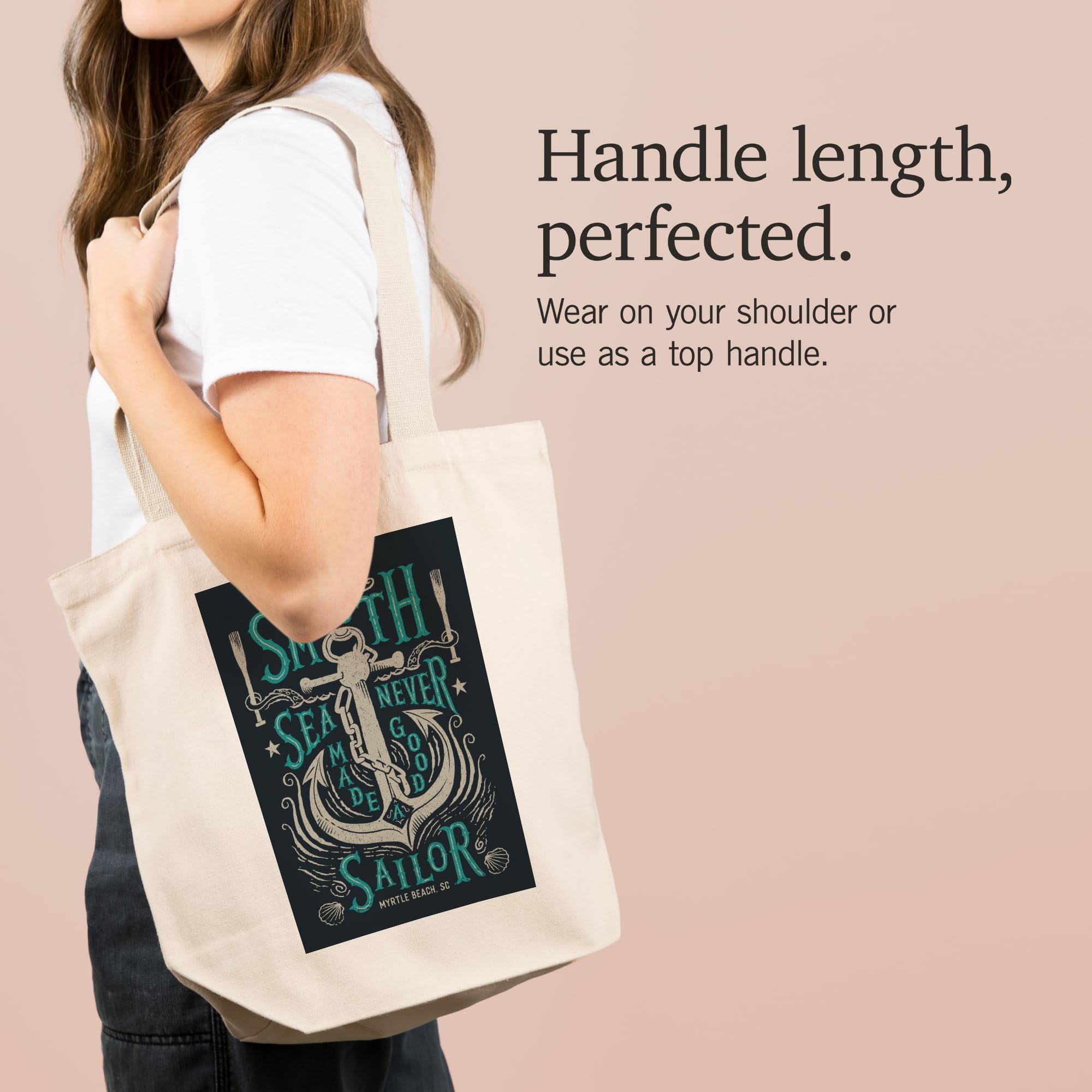 100% Cotton Canvas Reusable Tote Bag - Sailor's Pride Anchor Design with 'A Smooth Sea Never Made A Good Sailor' Quote - Perfect for Beach Trips, Grocery Shopping & Eco-Friendly Lifestyle | Myrtle Beach South Carolina Inspired