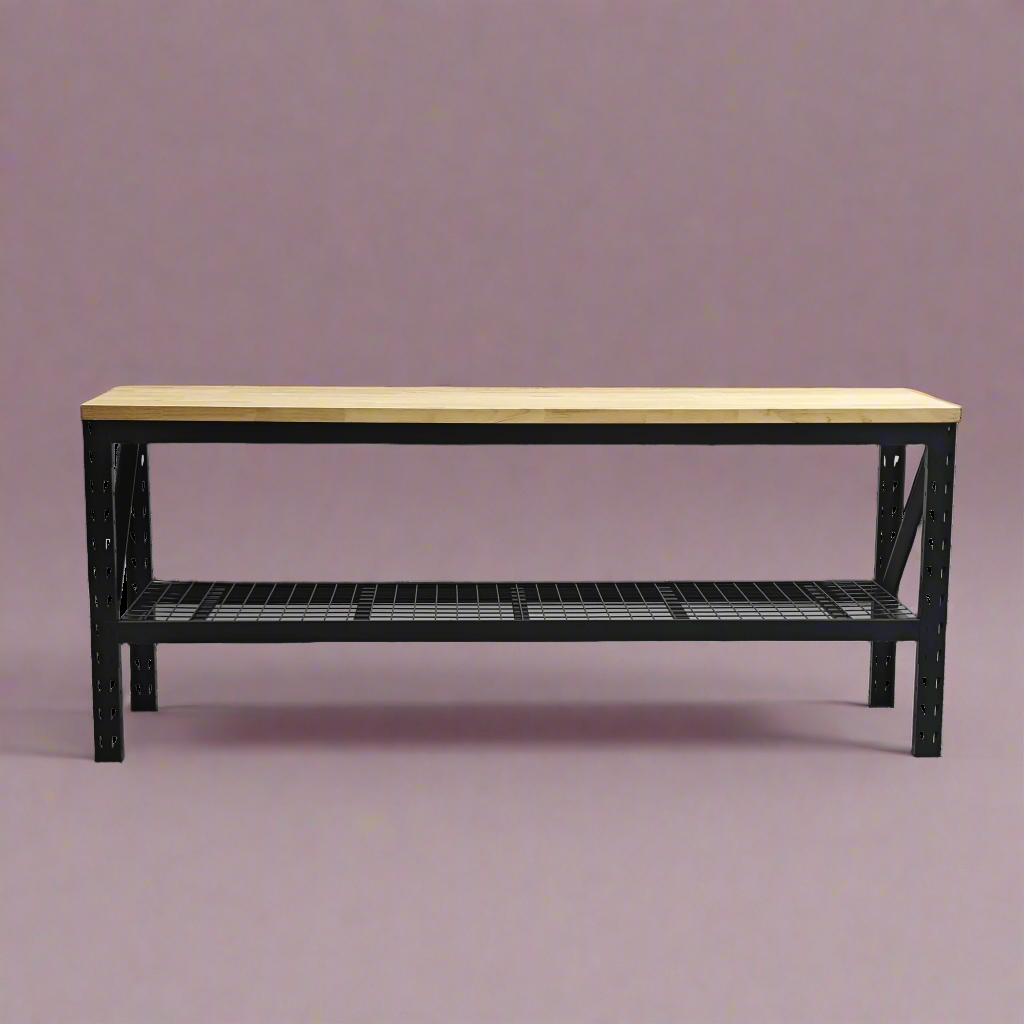 Heavy Duty Industrial Packing Workbench - Steel Tool Bench with Hardwood Table Top for Warehouse, Workshop & Garage | Perfect for Shipping, Assembly & Repair Work