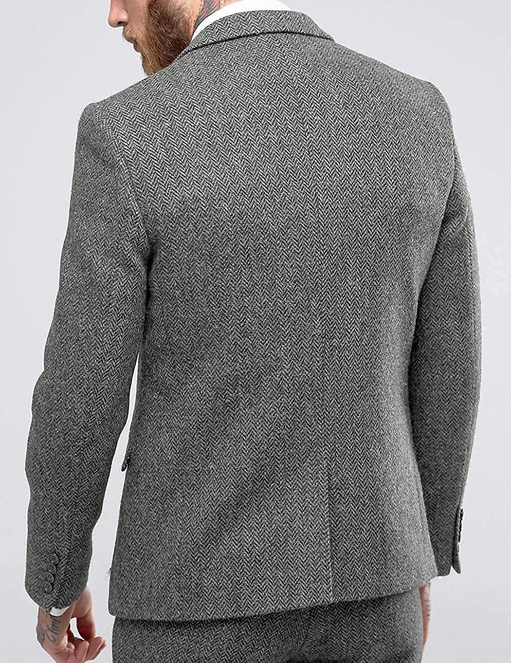 SOLOVEDRESS Men's Classic 3-Piece Wool Tweed Suit Set with Peak Lapel - Wedding Tuxedo Blazer, Vest & Pants for Groomsmen | Perfect for Formal Events, Business Meetings & Special Occasions