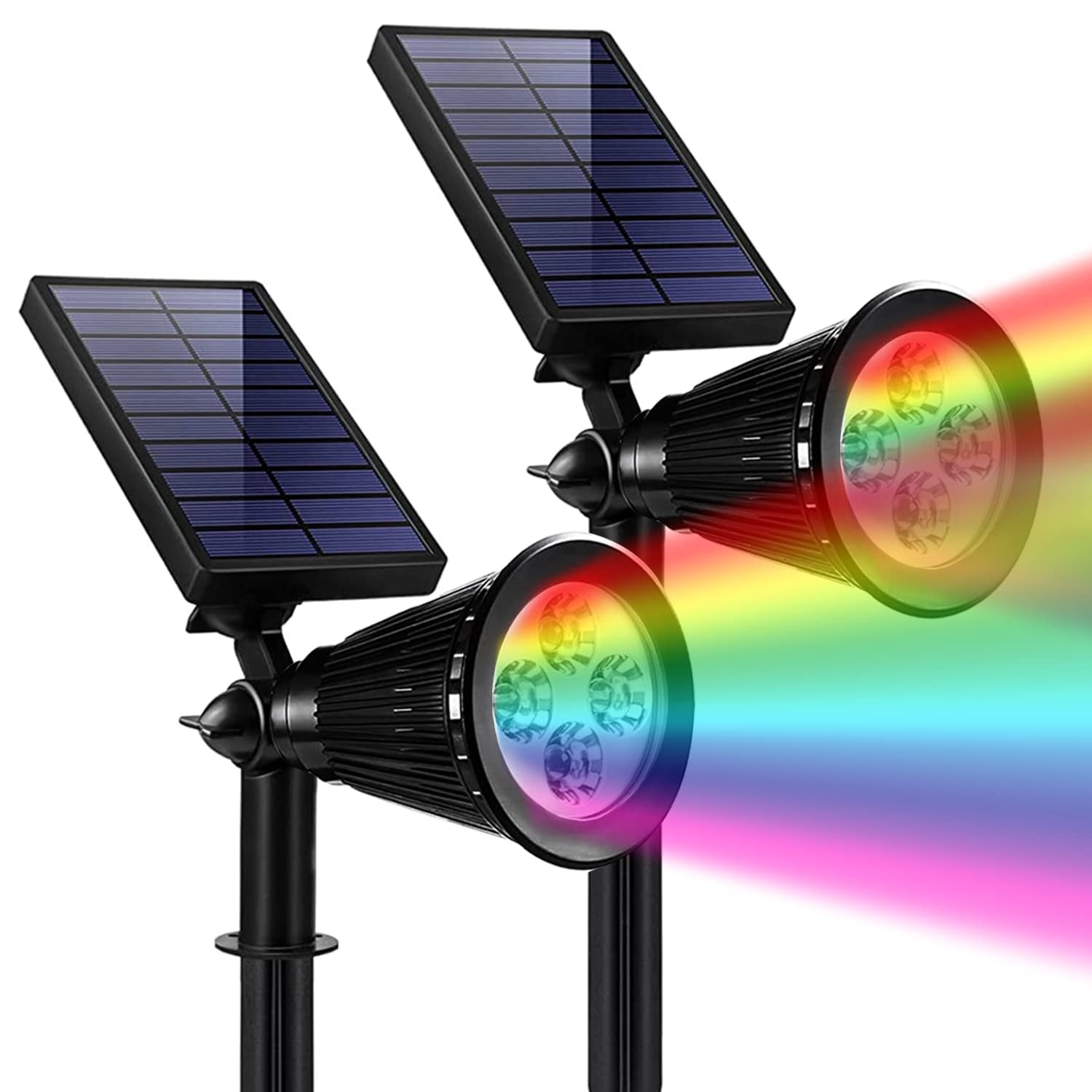 Solar-Powered Outdoor Flood Lights - 2 Pack Color Changing Garden Lights, Waterproof & Automatic On/Off - Perfect for Pathway, Patio, Yard, and Landscape Lighting at Night
