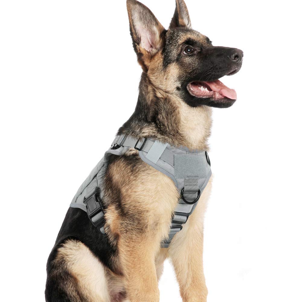 Rabbitgoo Heavy Duty Tactical Dog Harness for Large Breeds - Adjustable No-Pull Service Dog Vest with Handle for Training, Hunting & Walking (Grey, Size L) - Perfect for Outdoor Adventures, Police K9 Work & Daily Walks